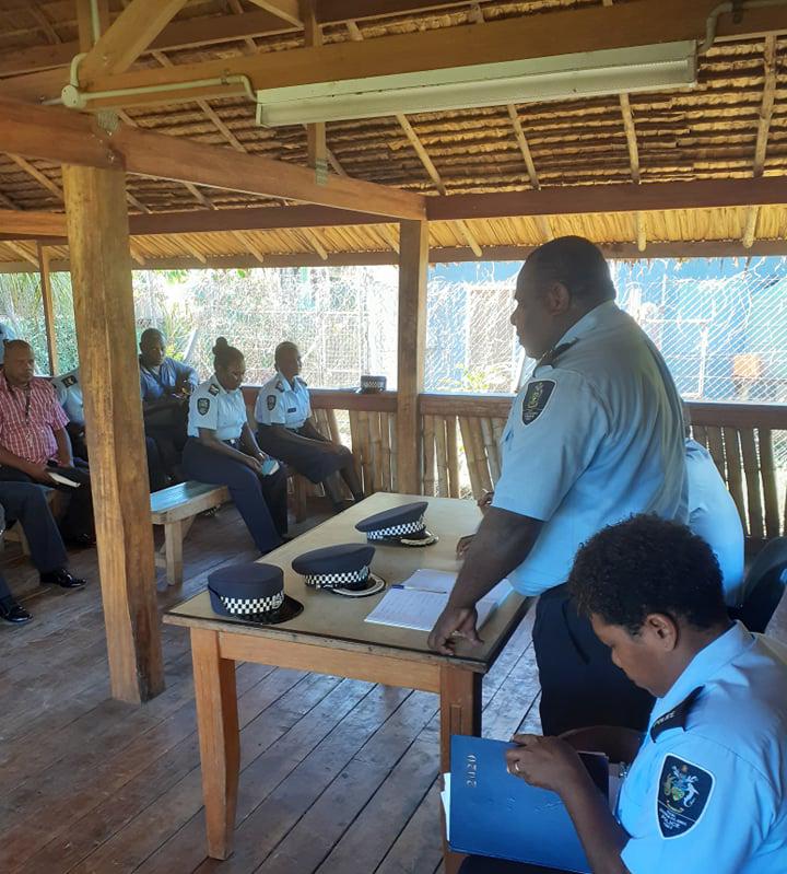 Chief Superintendent Mathias Lenialu welcomes AC Manelugu and his delegation to Gizo.