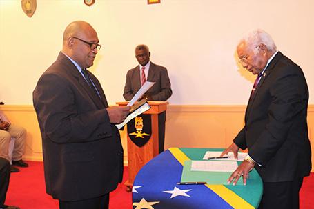 New Minister for Health Medical Services Hon Dr Culwick Togamana taking his oath before the GG this morning