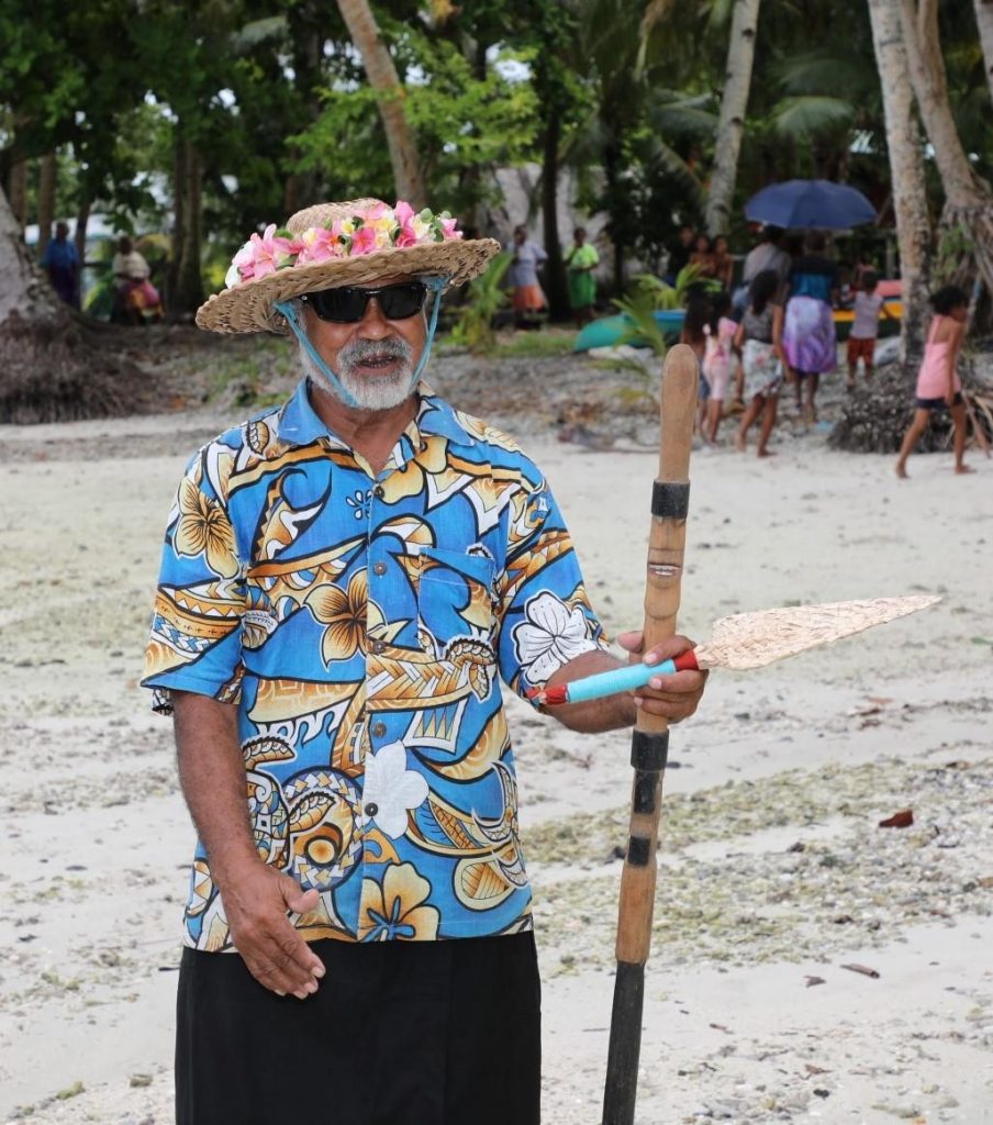 A Sikaiana High Chief welcomes the Government team to Sikaiana Island on arrival