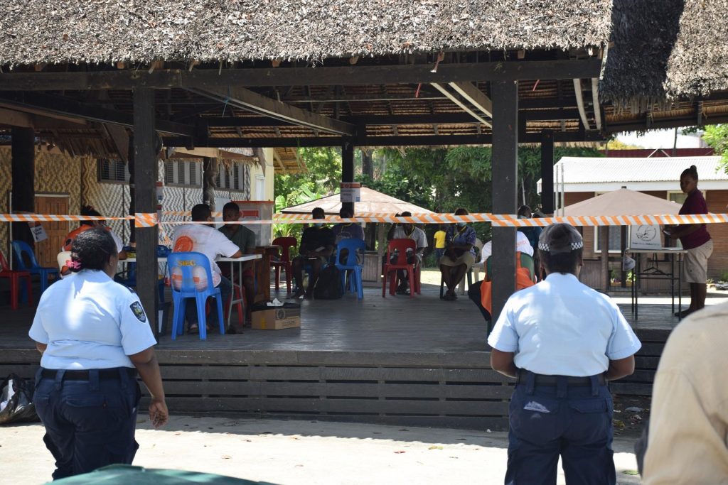 RSIPF female officers provide security at the National Museum Polling Booth in the Central Honiara Constituency