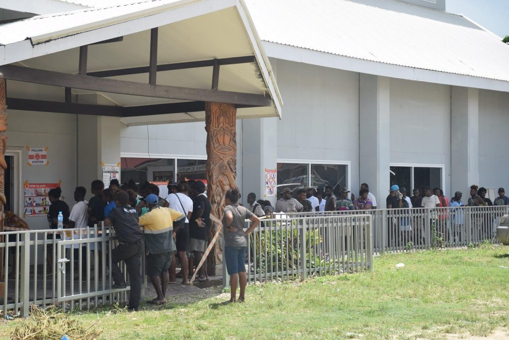 Voters line up to cast their votes in Central Honiara
