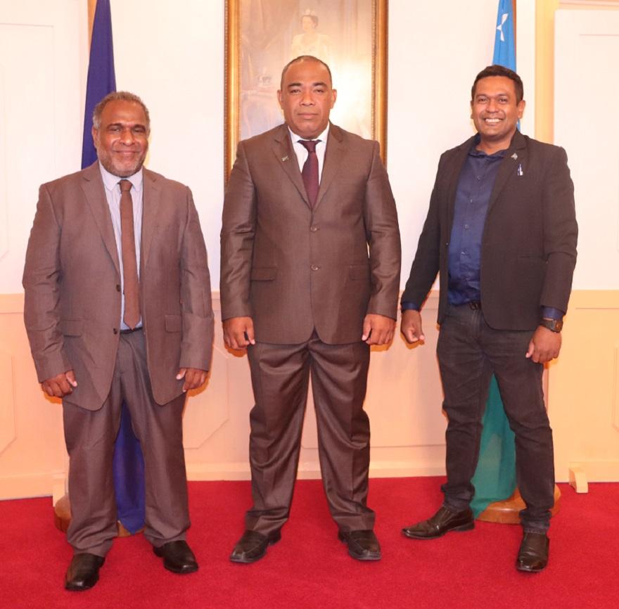 PS Melchior Mataki flanked by his Deputy Secretaries Channel Iroi and Karl Kuper at Government House