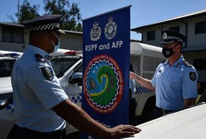 RSIPF Commander having a chat with the RAPPP Acting Commander during the inspection of the vehicles yesterday.