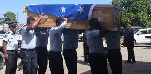 Casket of H.E Ambassador late John Moffat Fugui arriving for the funeral service