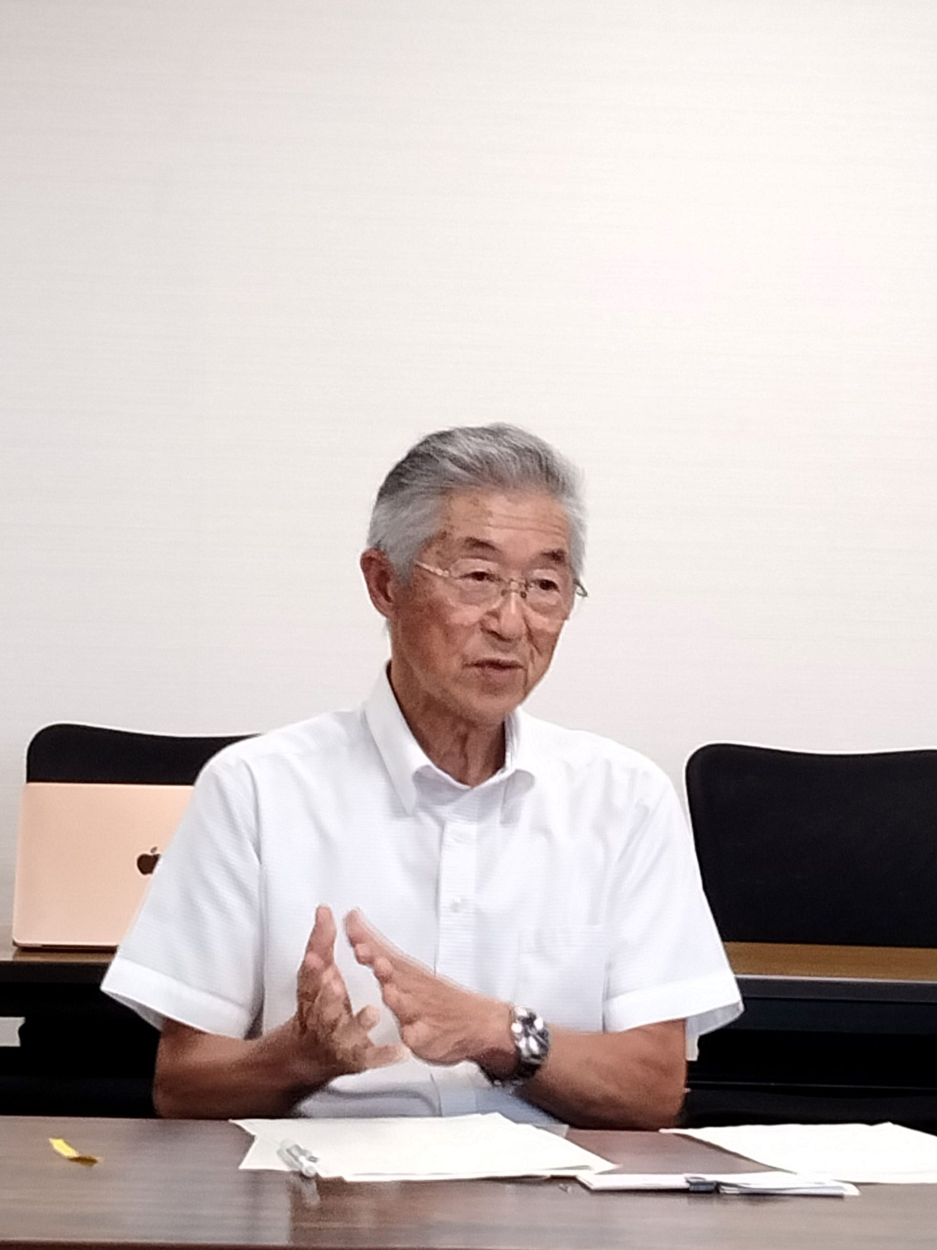 Mayo Yasuhiro Higashi speaking to journalists yesterday