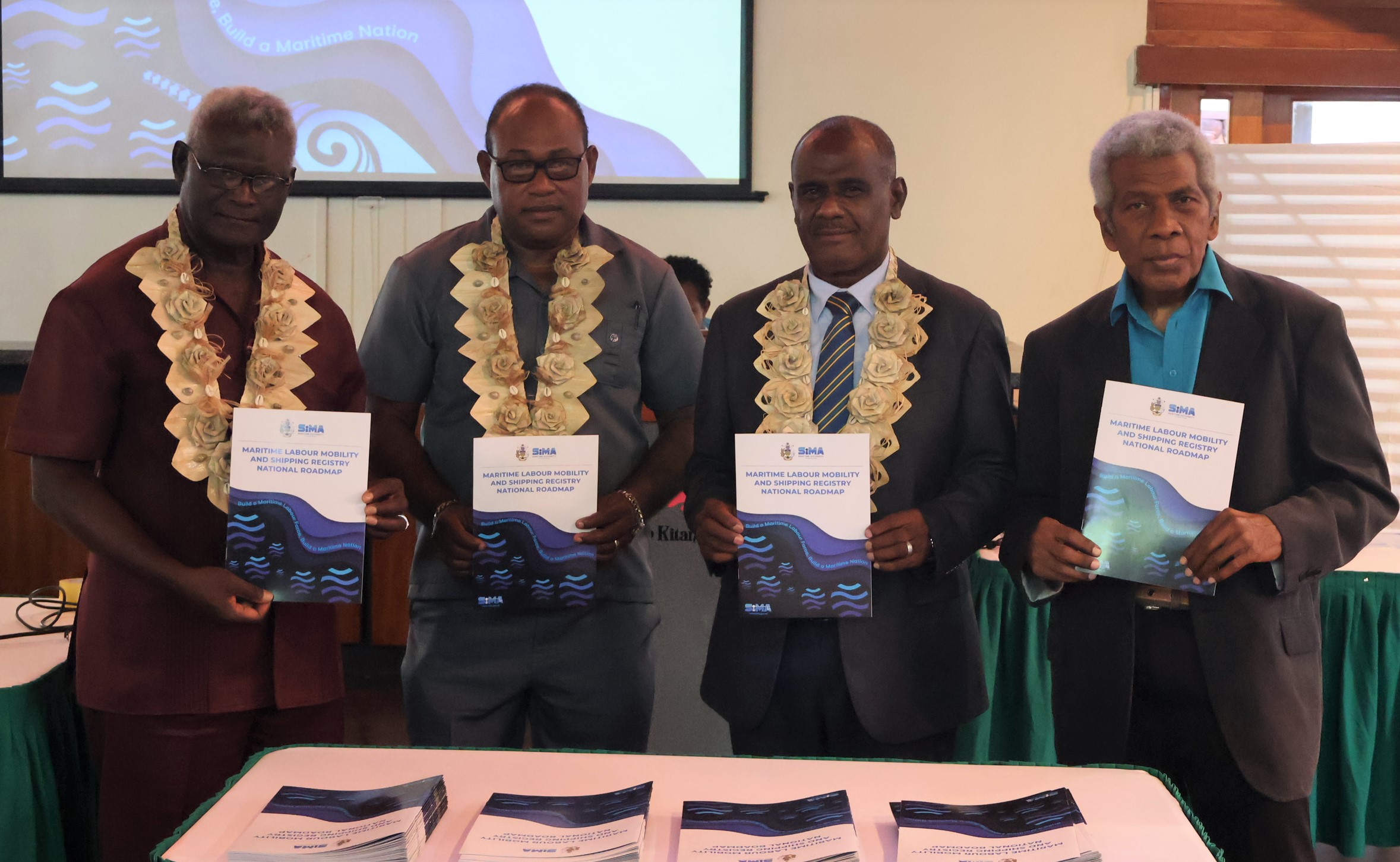 Finance Minister Hon. M Sogavare, Minister MID Hon. M. Maelanga, PM Manele and Chair SIMA Board Mr. R.Bokelema