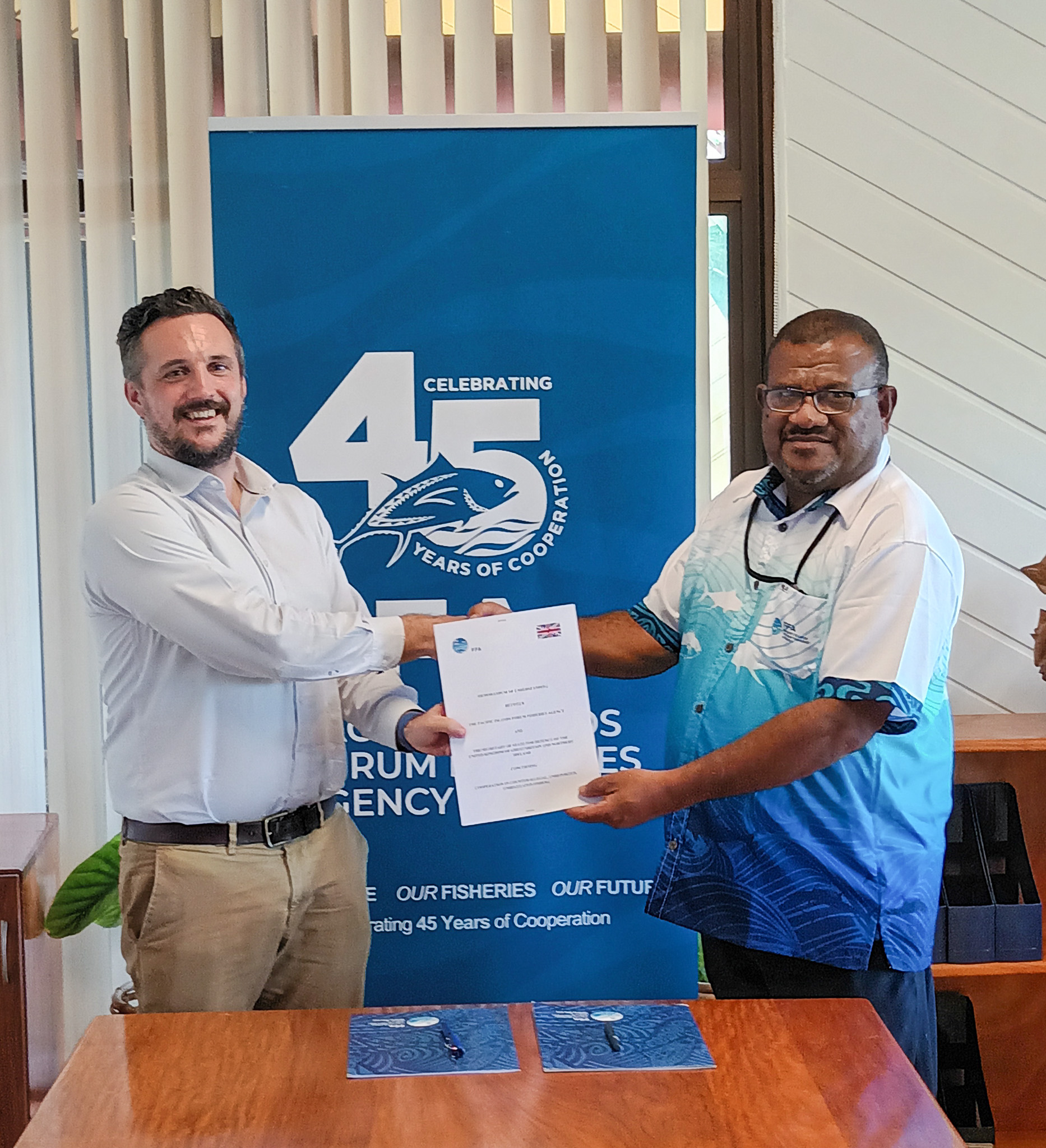 British High Commissioner to the Solomon Islands. H.E Thomas Edward Coward and FFA Director-General Noan Pakop signed the MOU on 6 December 2024 at the FFA Headquarters in Honiara.